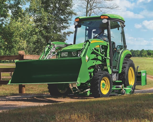 image john deere compact tractor with loader and box blade